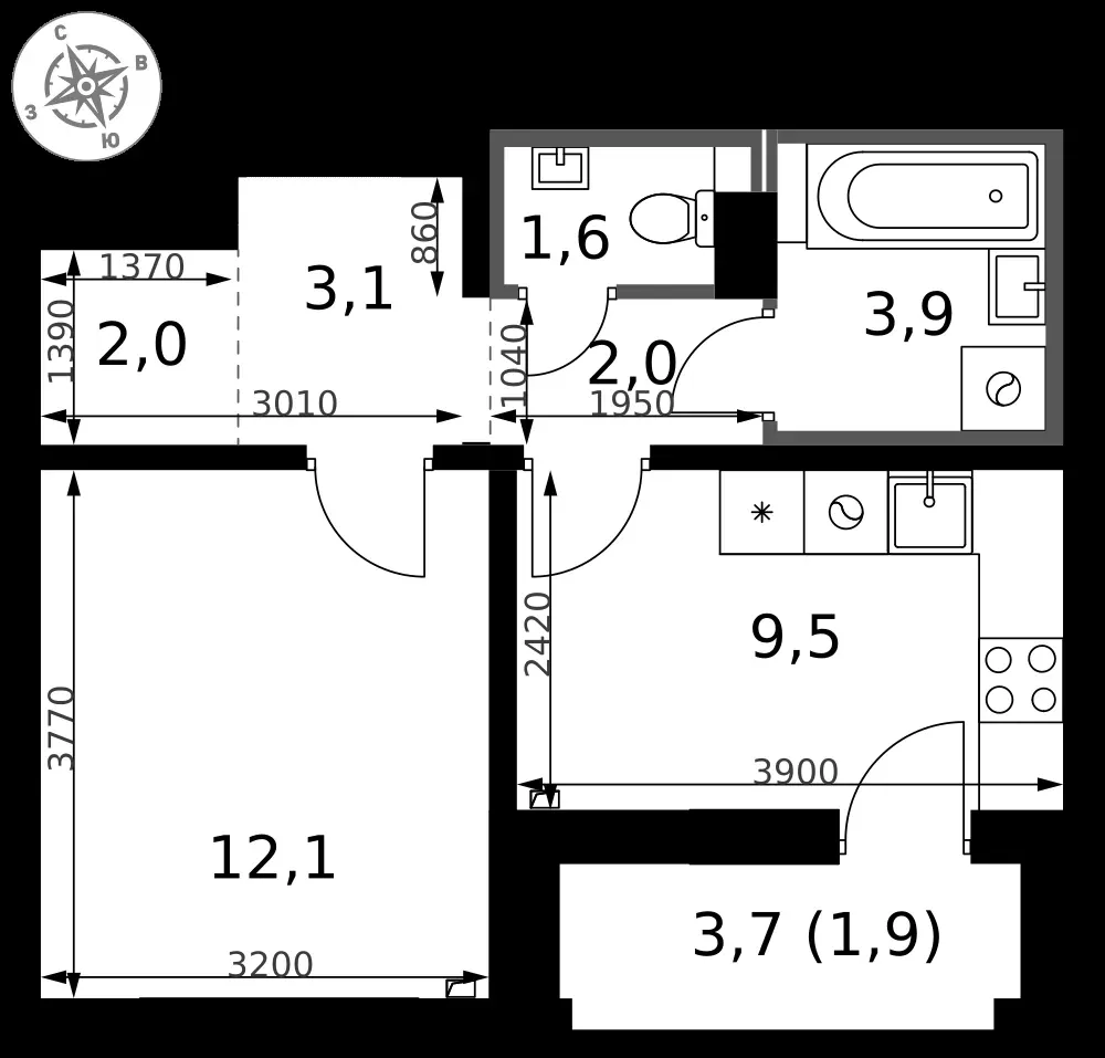 1-комнатная, 36,1 м² — 8 335 707 ₽