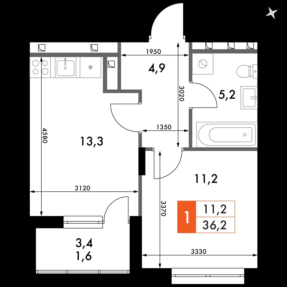 1-комнатная, 36,2 м² — 7 172 415 ₽