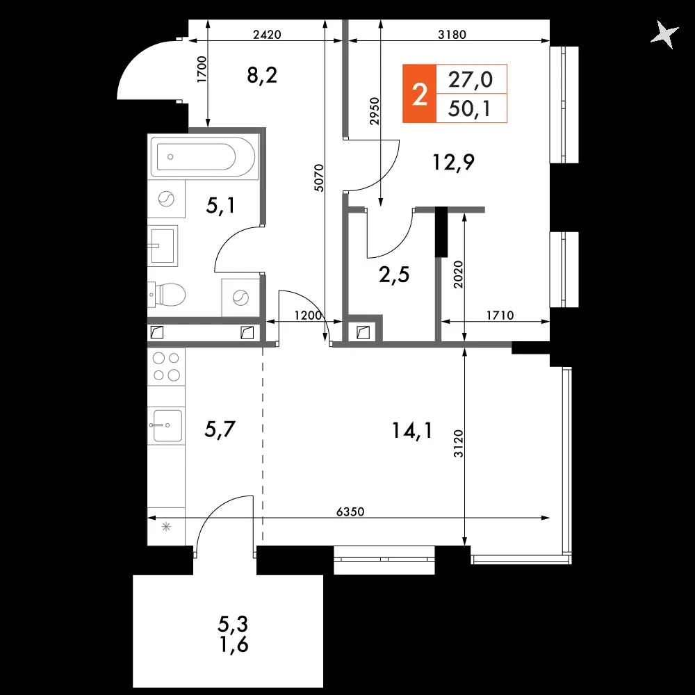 2-комнатная, 50,1 м² — 7 914 828 ₽