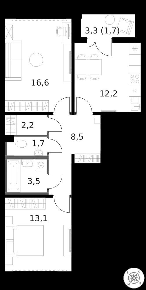 2-комнатная, 59,4 м² — 19 432 710 ₽