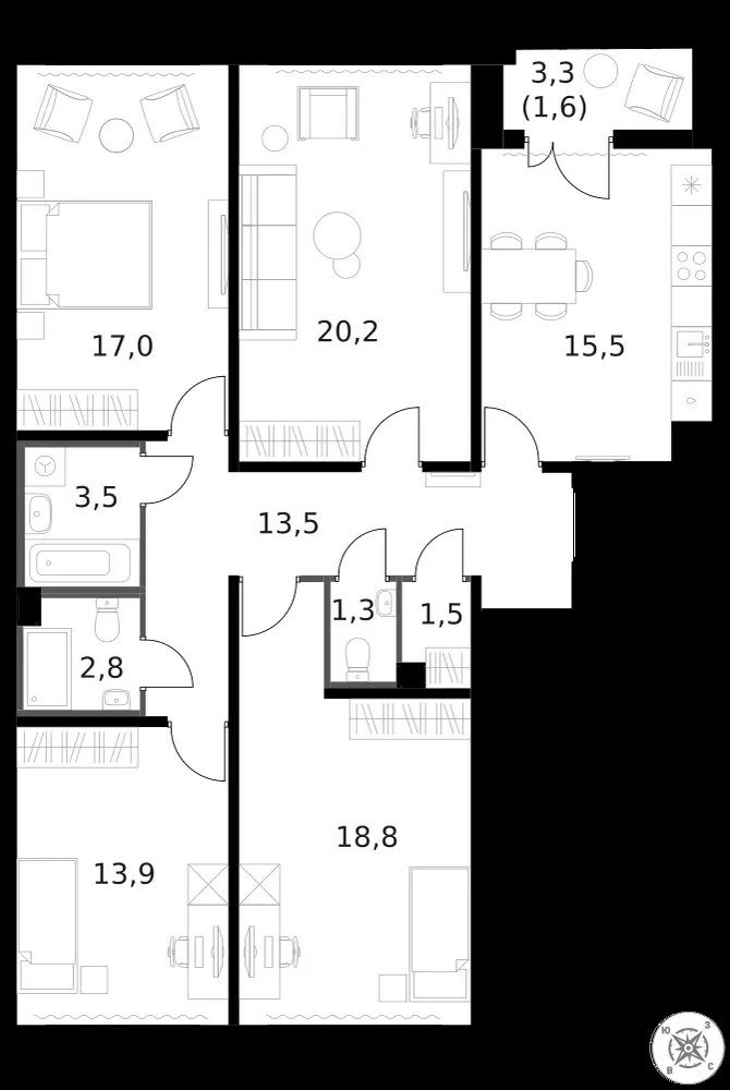 4-комнатная, 109,9 м² — 25 078 740 ₽