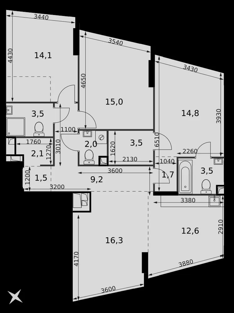 4-комнатная, 99,8 м² — 55 697 582 ₽