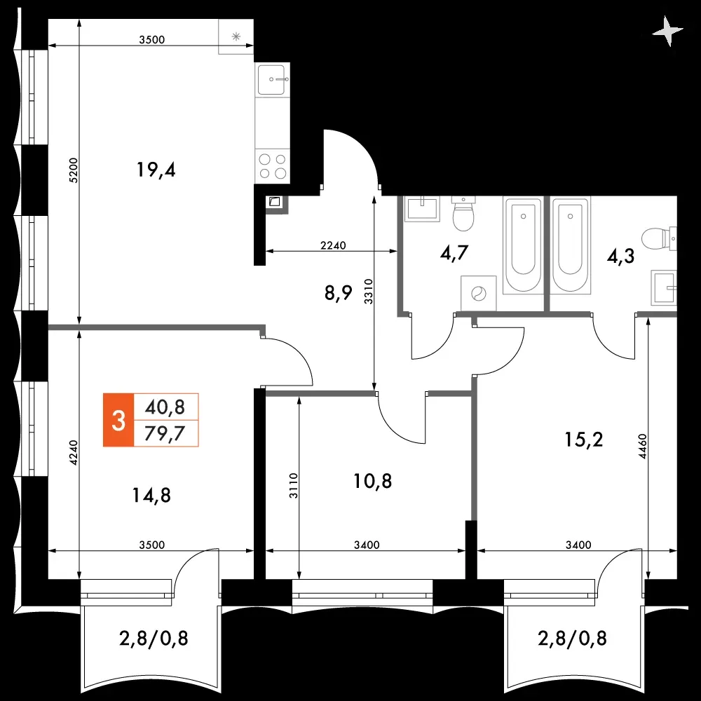 3-комнатная, 79,7 м² — 21 469 471 ₽