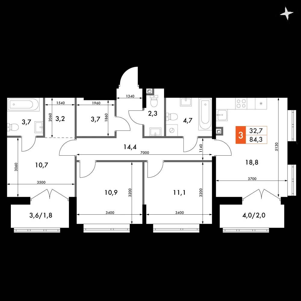 3-комнатная, 84,3 м² — 24 259 268 ₽