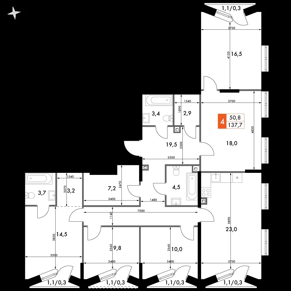 4-комнатная, 137,7 м² — 53 372 476 ₽