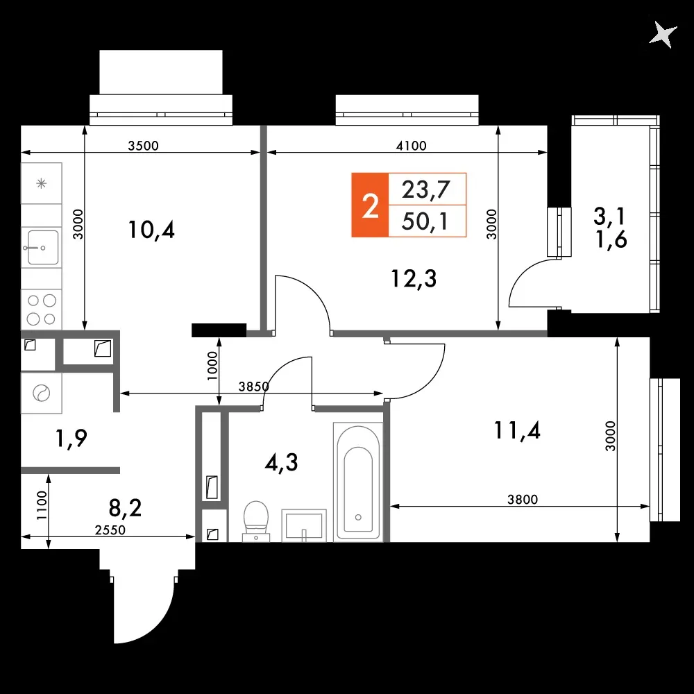 2-комнатная, 50,7 м² — 8 981 946 ₽