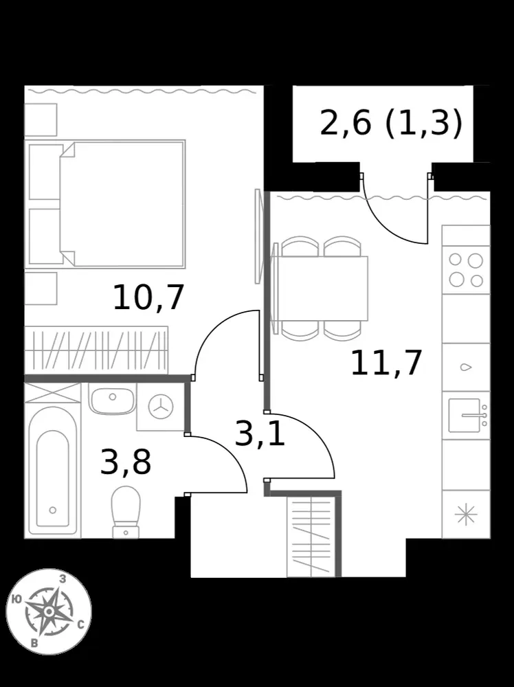 1-комнатная, 30,6 м² — 15 683 265 ₽