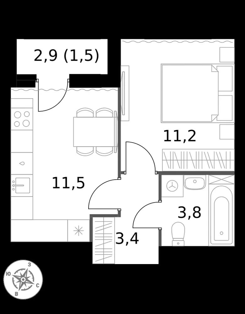 1-комнатная, 31,4 м² — 16 346 840 ₽