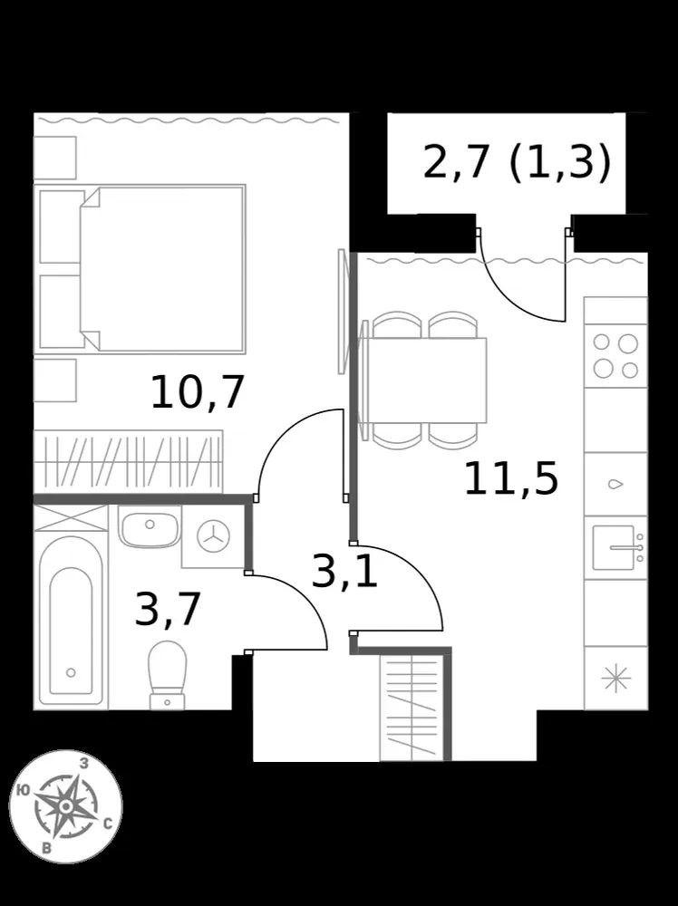 1-комнатная, 30,3 м² — 15 731 003 ₽