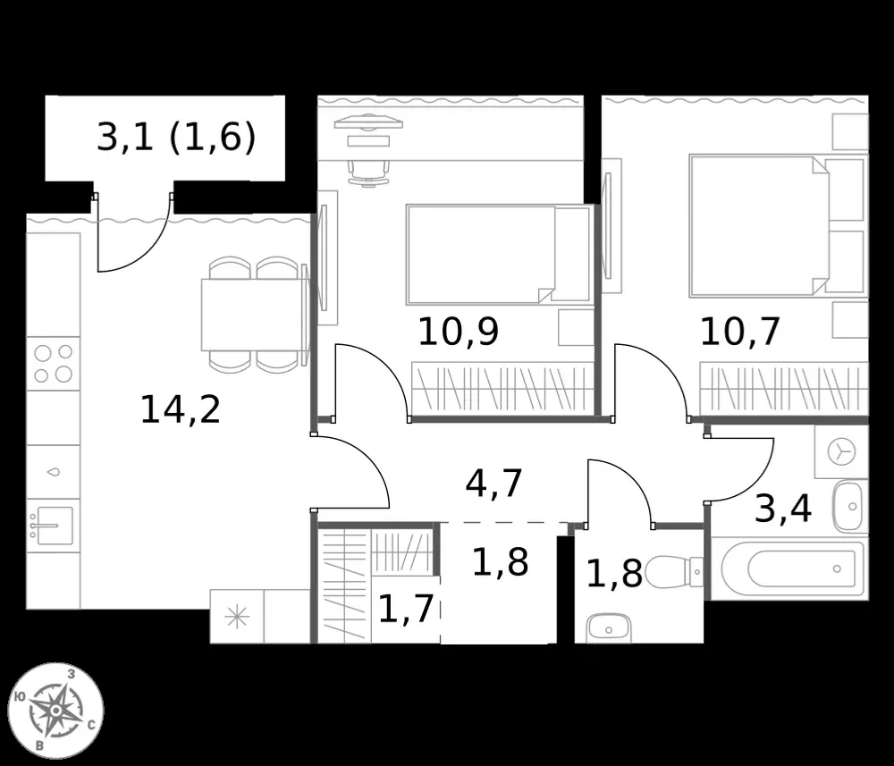 2-комнатная, 50,8 м² — 19 537 934 ₽