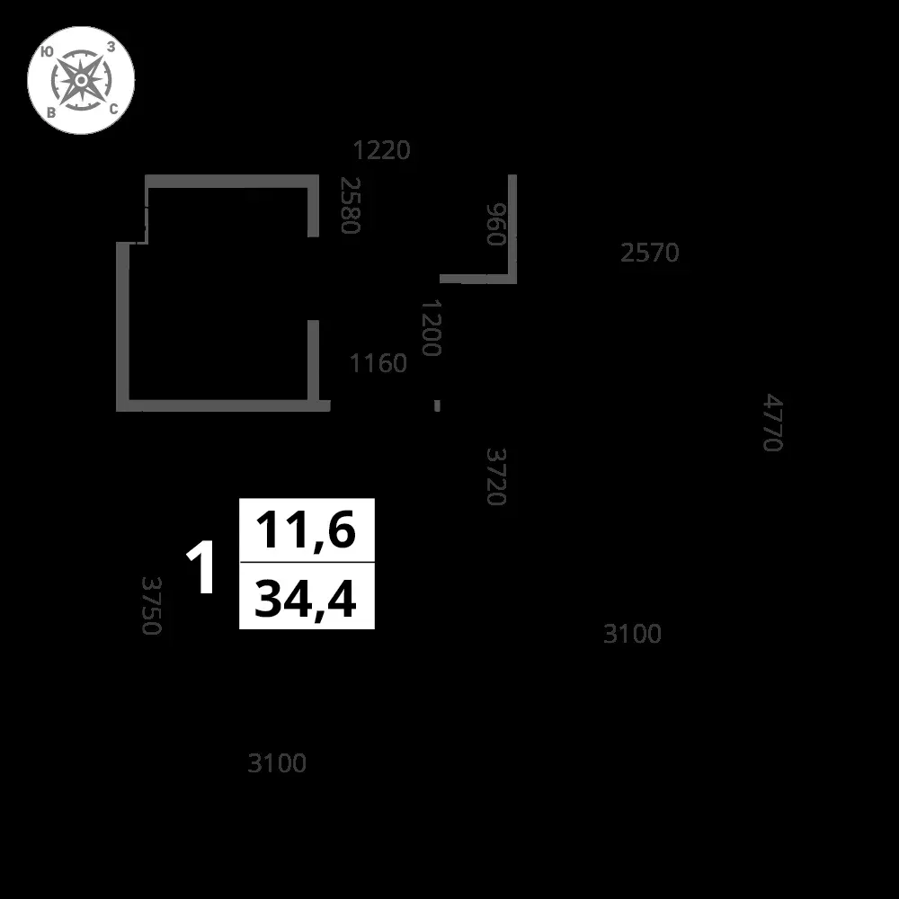 1-комнатная, 34,4 м² — 11 994 317 ₽