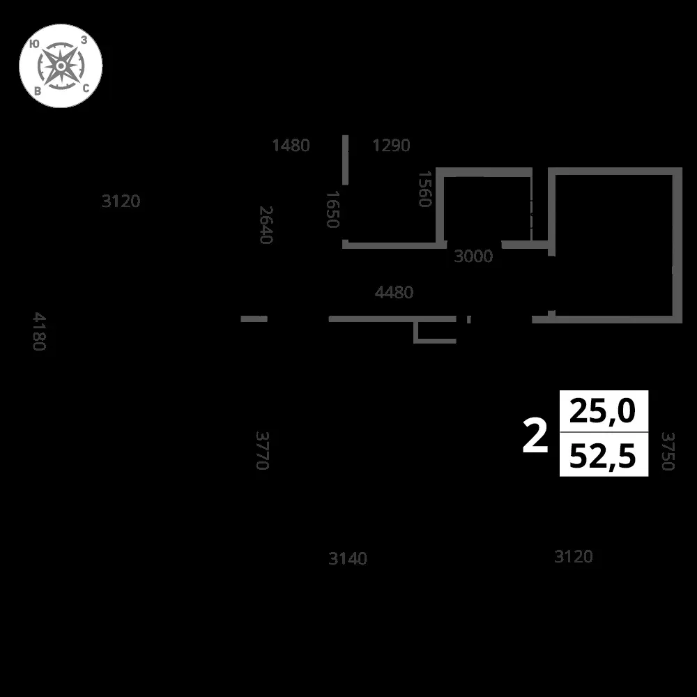 2-комнатная, 52,5 м² — 16 907 625 ₽