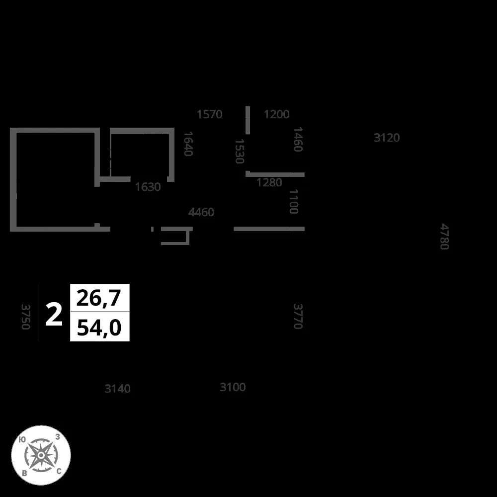 2-комнатная, 54 м² — 15 816 789 ₽