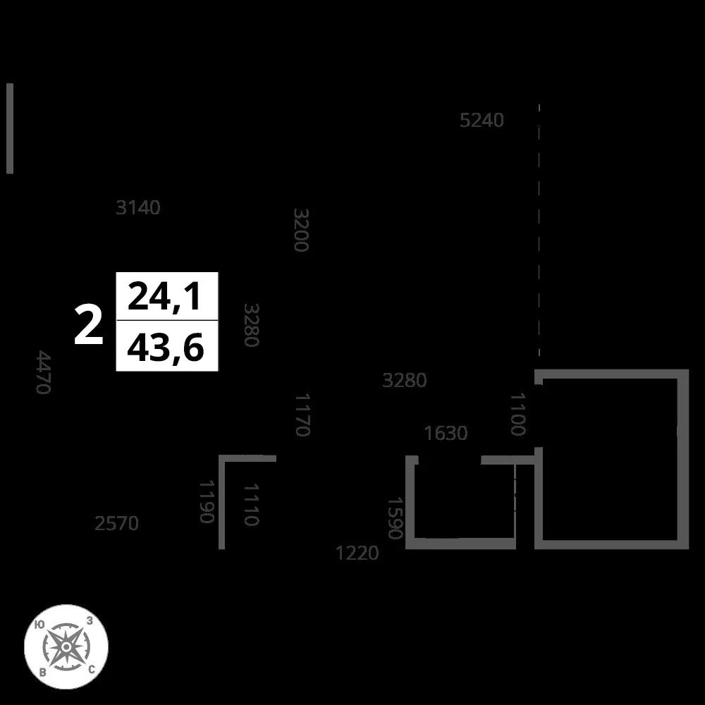 2-комнатная, 43,6 м² — 14 789 120 ₽