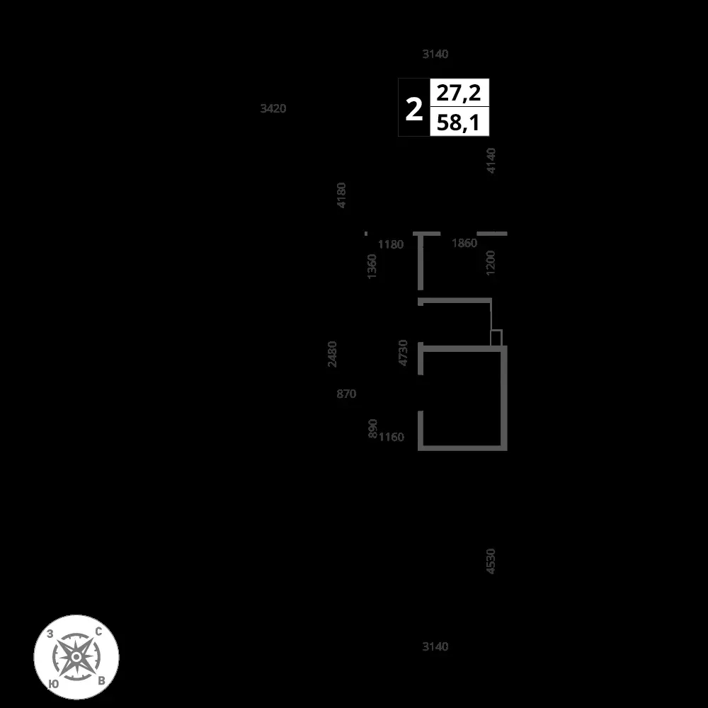 2-комнатная, 58,1 м² — 17 830 890 ₽