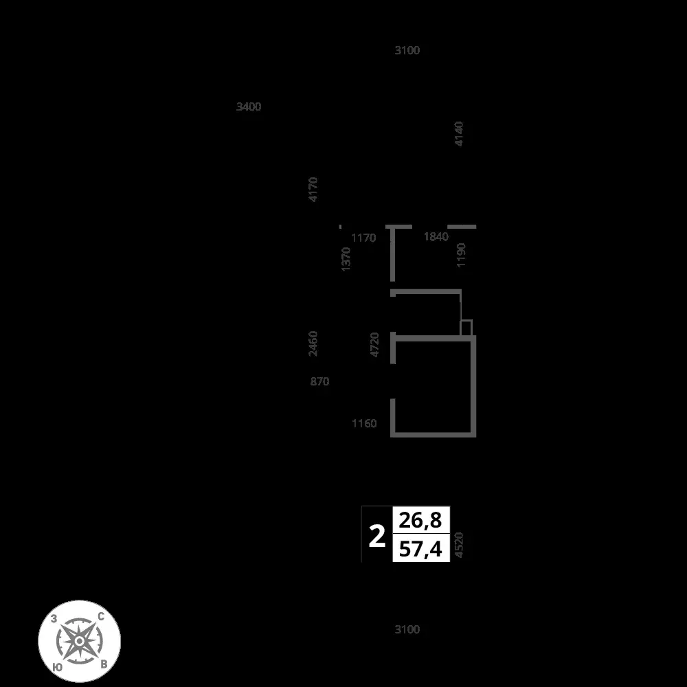 2-комнатная, 57,4 м² — 18 284 655 ₽