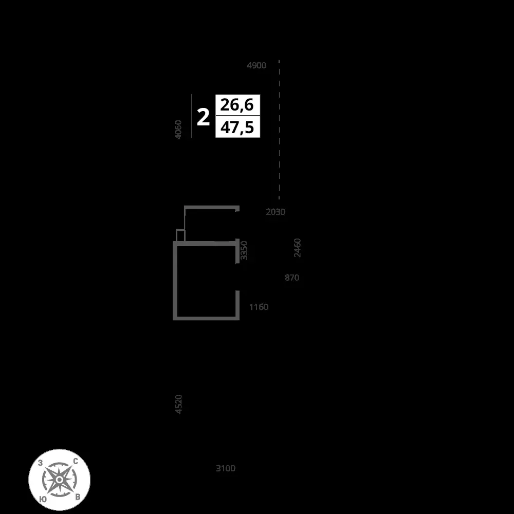 2-комнатная, 47,5 м² — 16 499 458 ₽