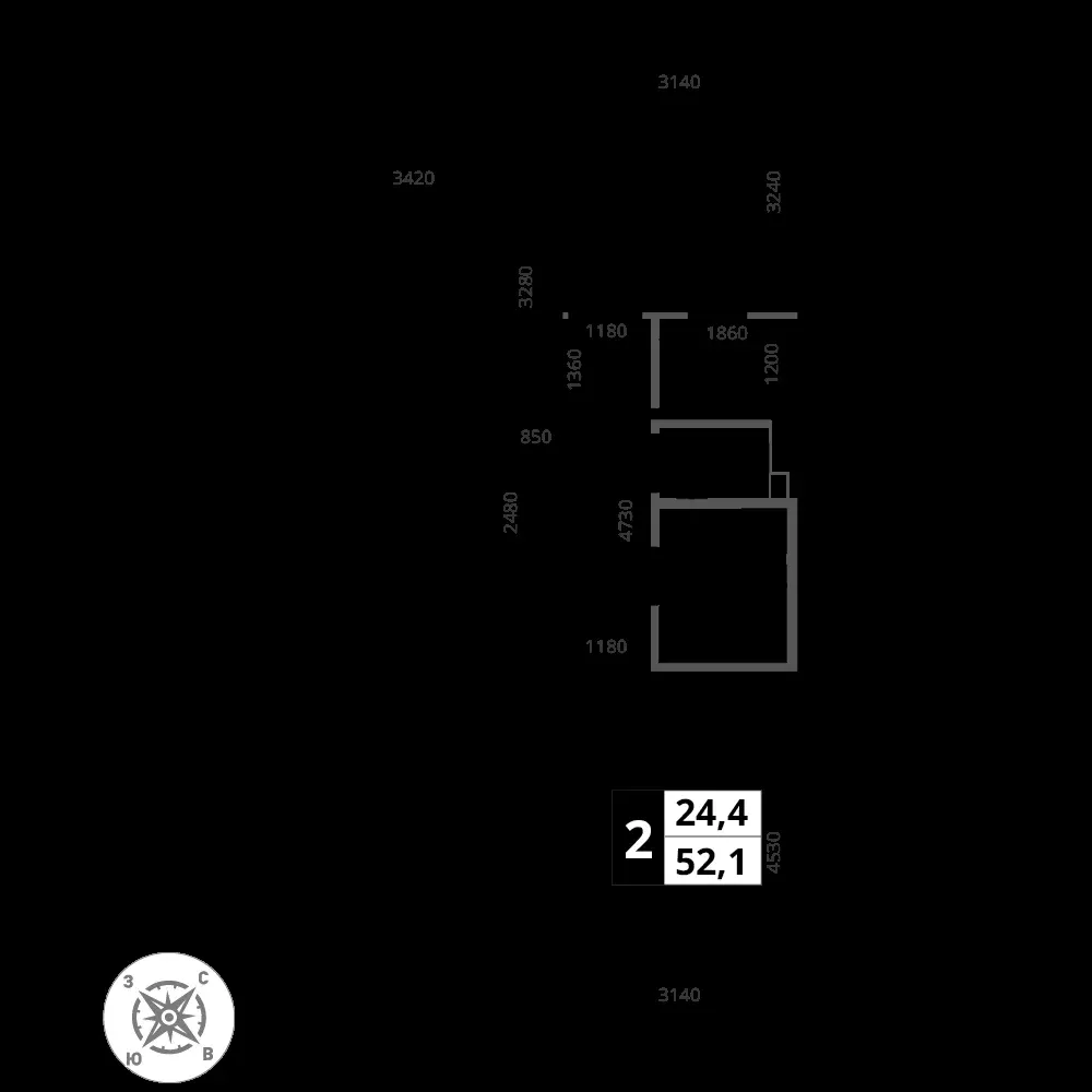 2-комнатная, 52,1 м² — 17 639 940 ₽