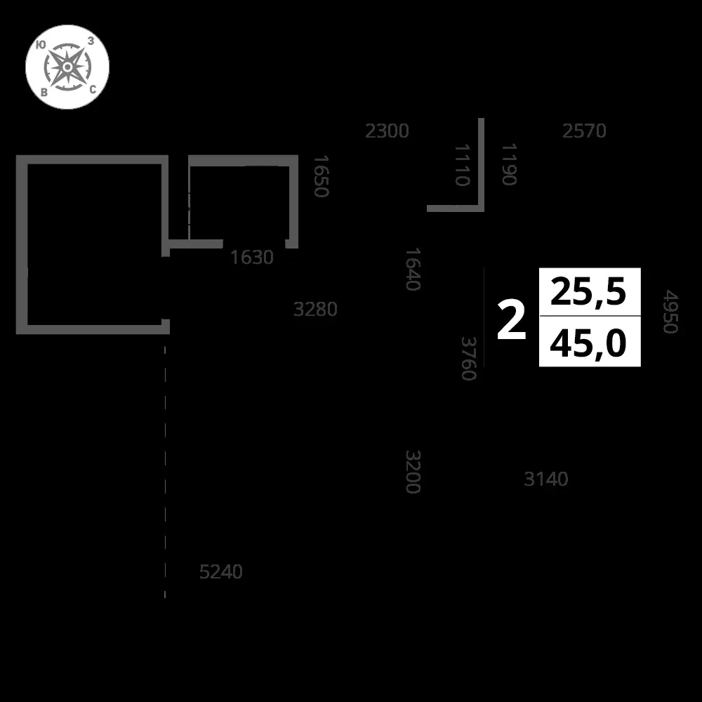 2-комнатная, 45 м² — 14 899 500 ₽