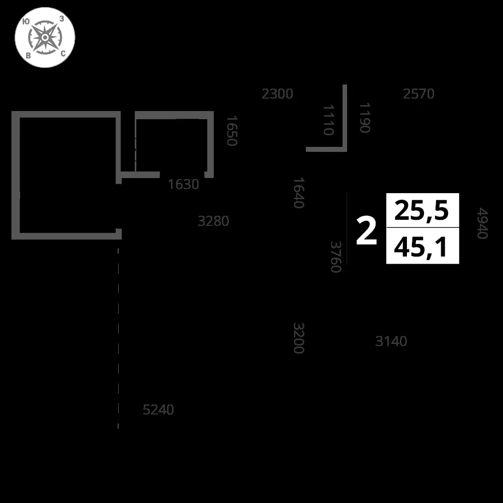 2-комнатная, 45,1 м² — 15 180 660 ₽