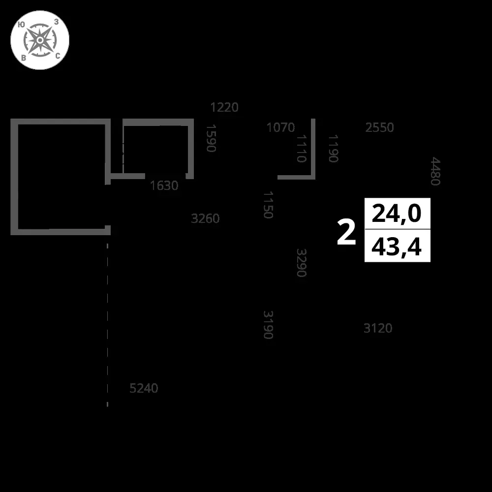 2-комнатная, 43,4 м² — 13 795 732 ₽