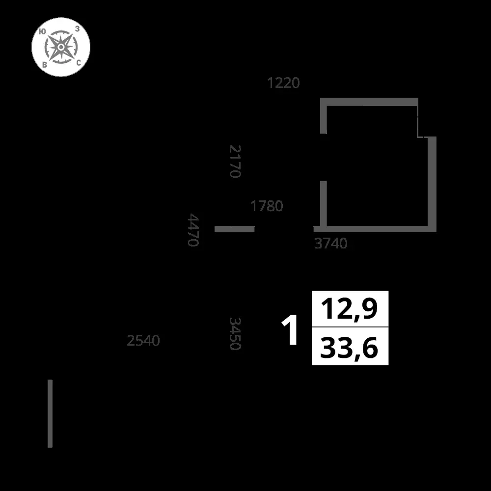 1-комнатная, 33,6 м² — 10 989 922 ₽