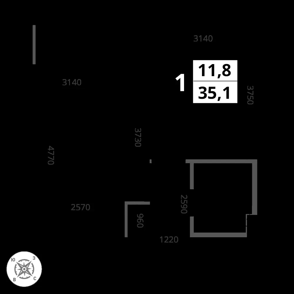 1-комнатная, 35,1 м² — 12 373 171 ₽