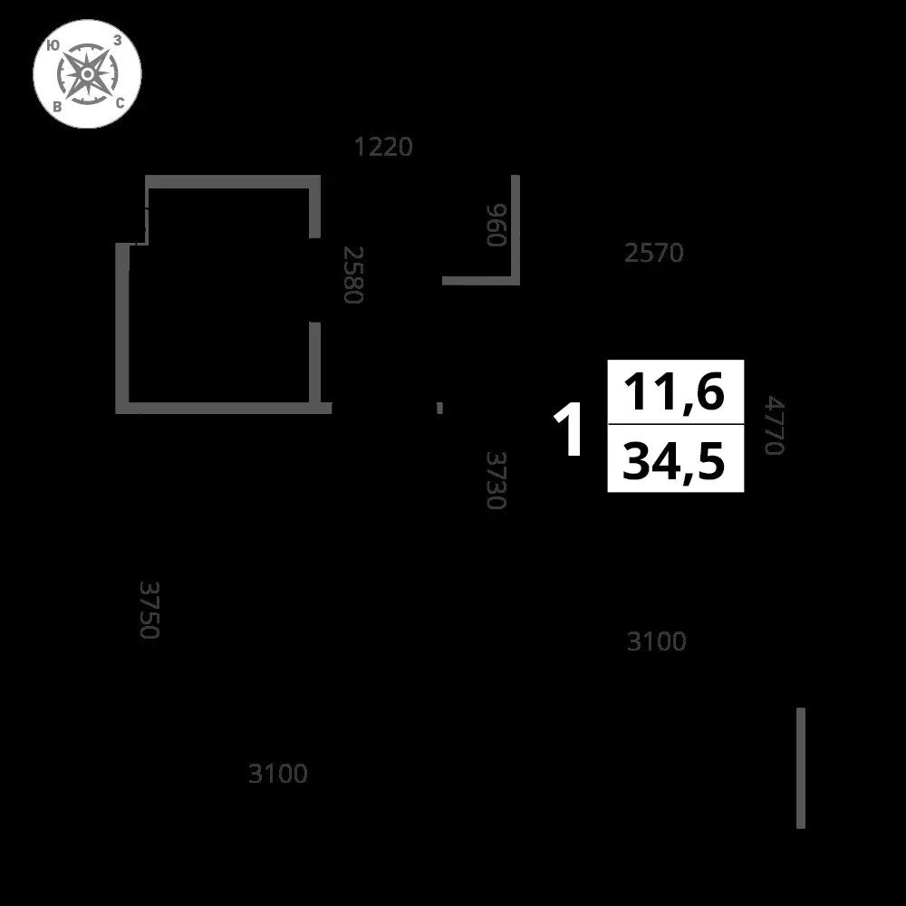 1-комнатная, 34,5 м² — 11 284 295 ₽