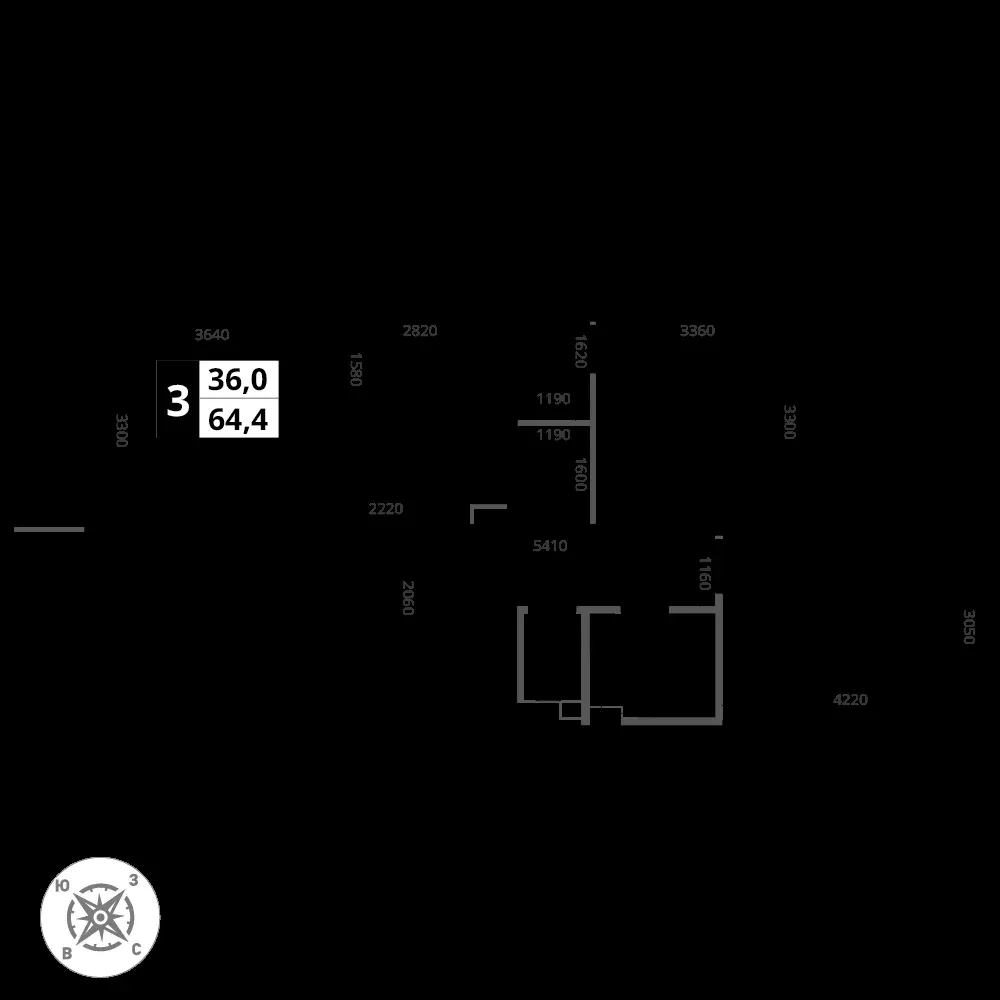 3-комнатная, 64,4 м² — 17 380 658 ₽
