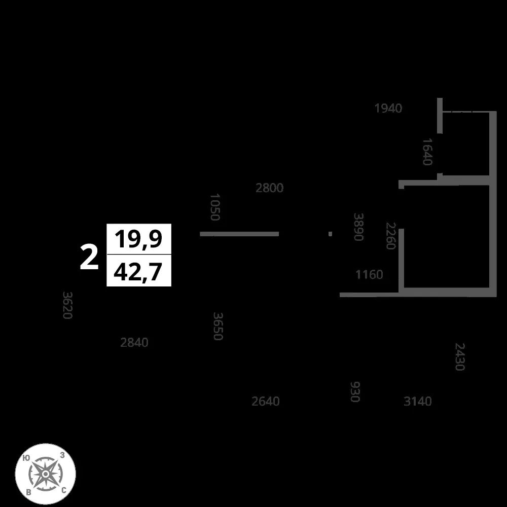 2-комнатная, 42,7 м² — 14 812 630 ₽