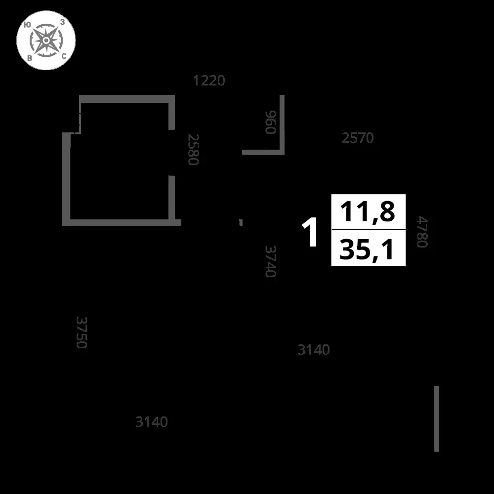 1-комнатная, 35,1 м² — 11 660 080 ₽