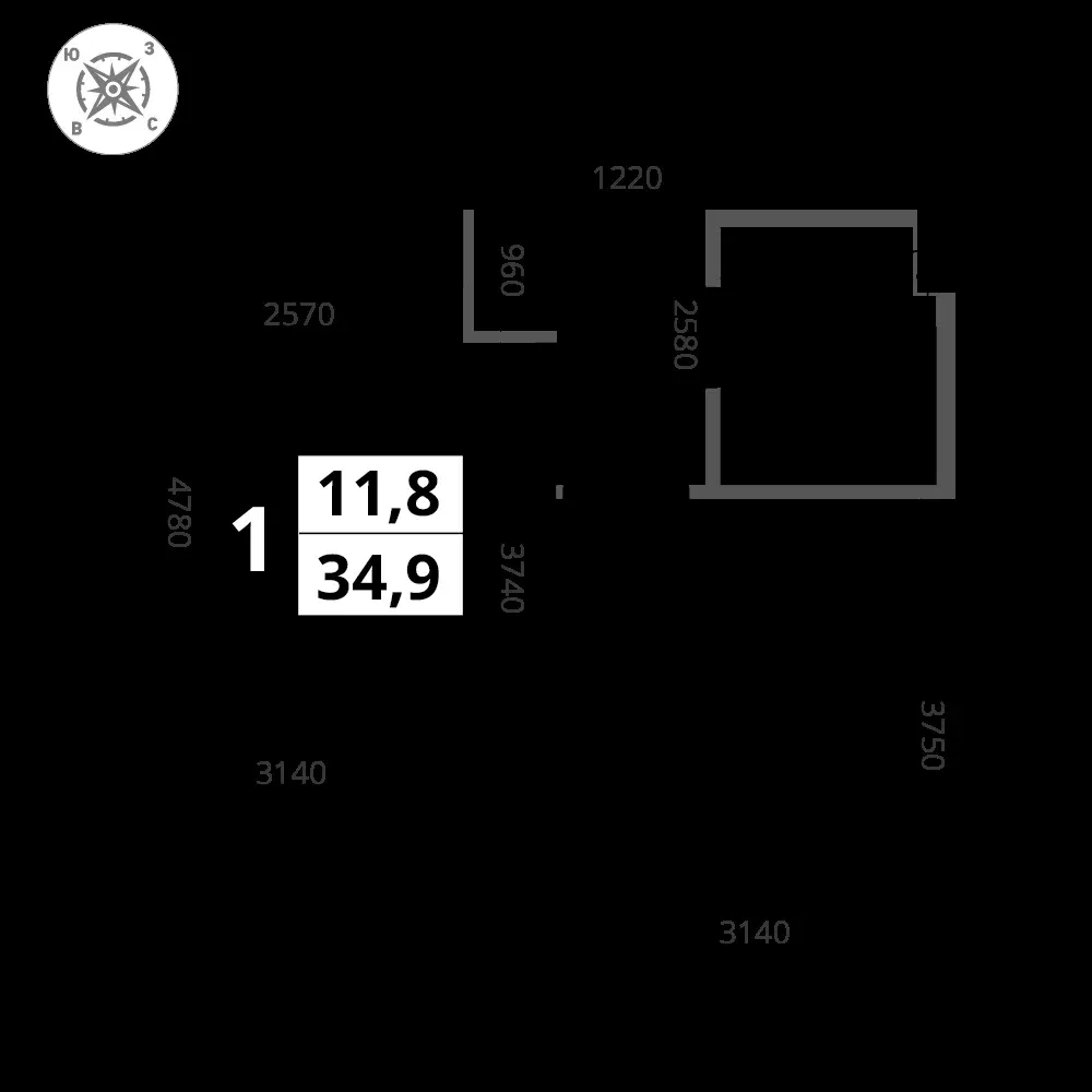1-комнатная, 34,9 м² — 11 593 640 ₽