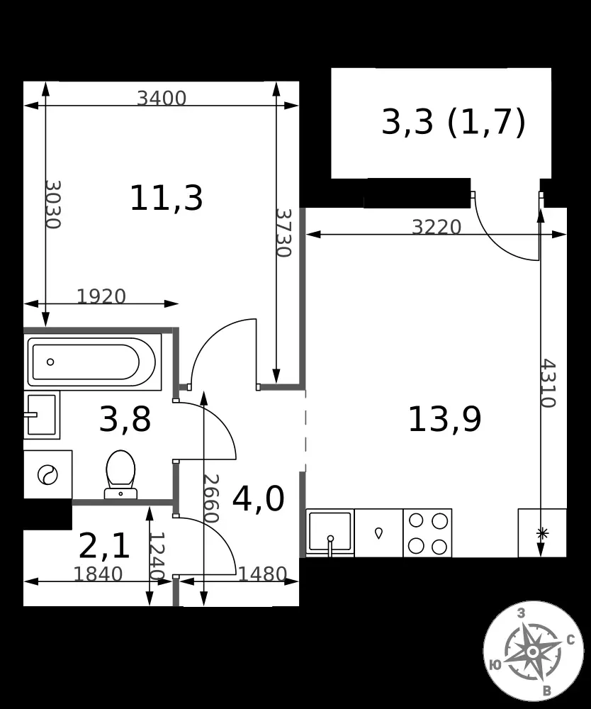 1-комнатная, 36,8 м² — 8 222 445 ₽