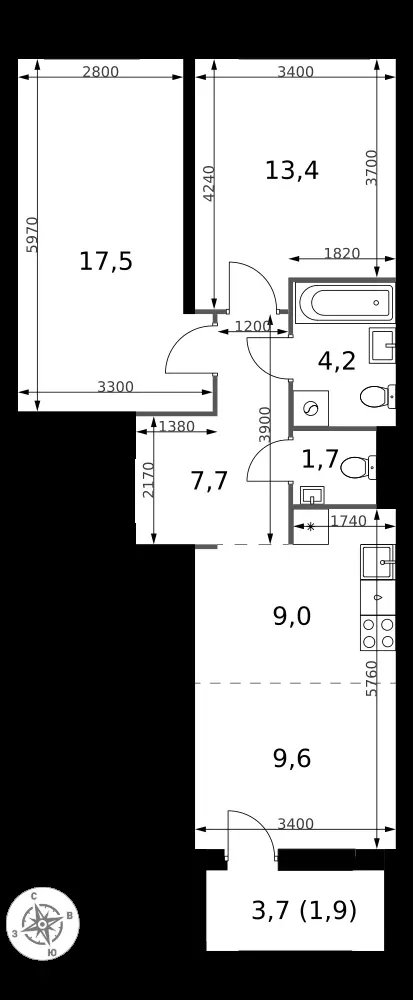 3-комнатная, 65 м² — 13 509 080 ₽