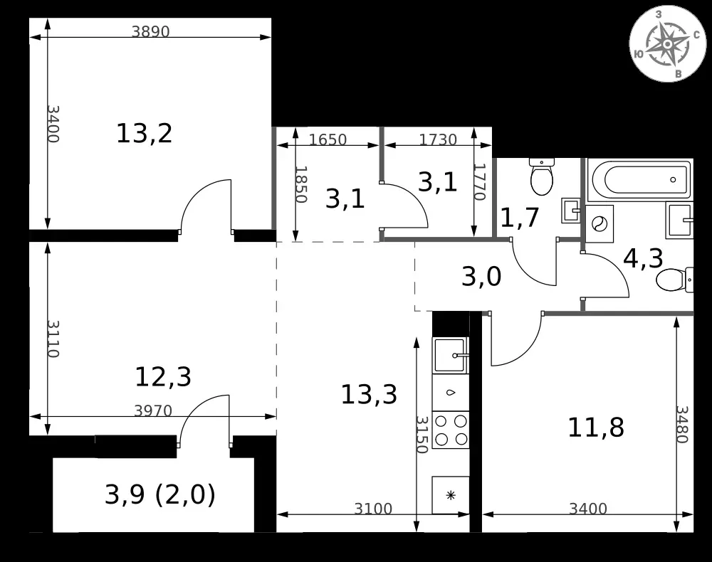 3-комнатная, 67,8 м² — 14 220 914 ₽