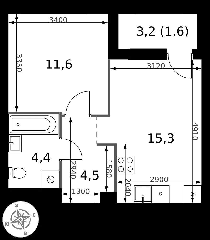 1-комнатная, 37,4 м² — 8 488 603 ₽