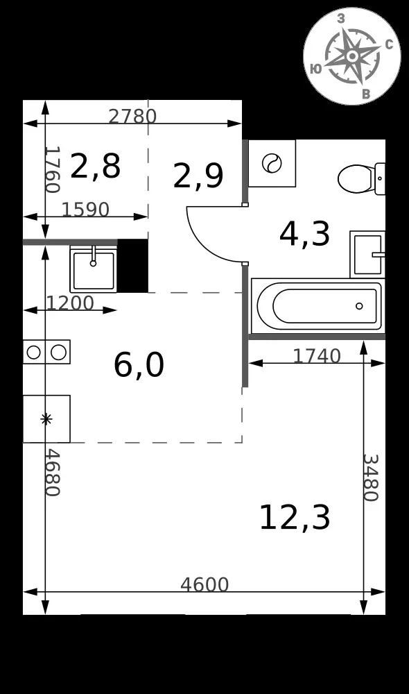 Студия, 28,3 м² — 8 043 681 ₽