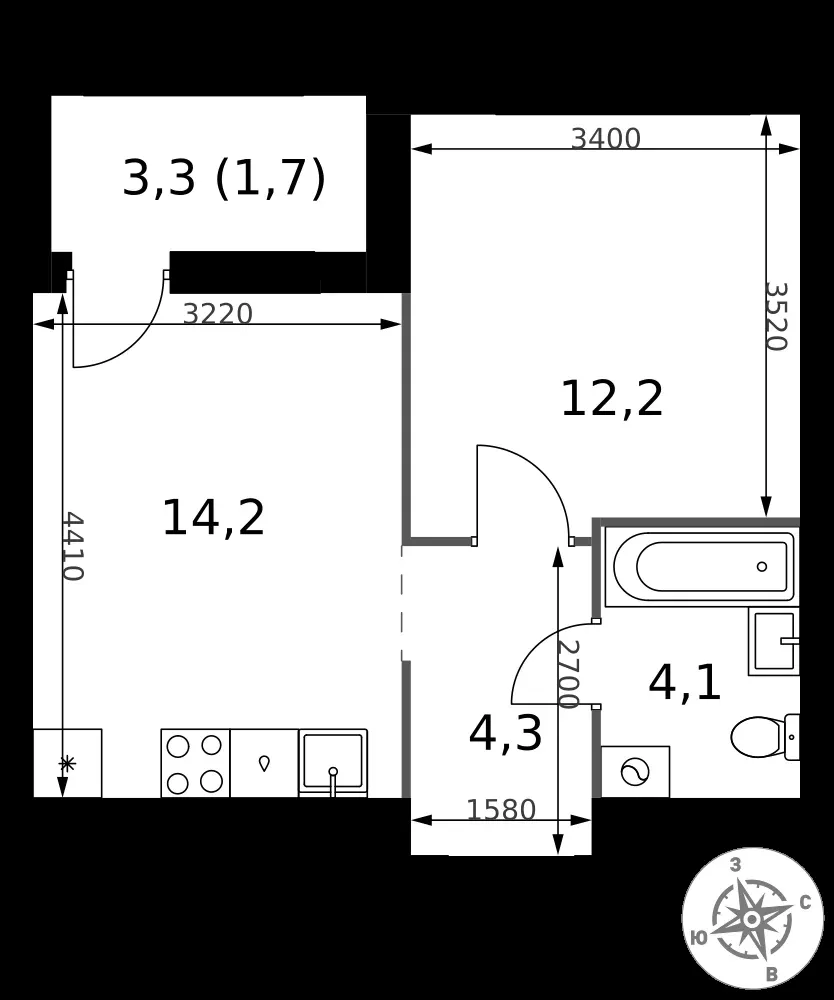 1-комнатная, 36,5 м² — 8 293 530 ₽