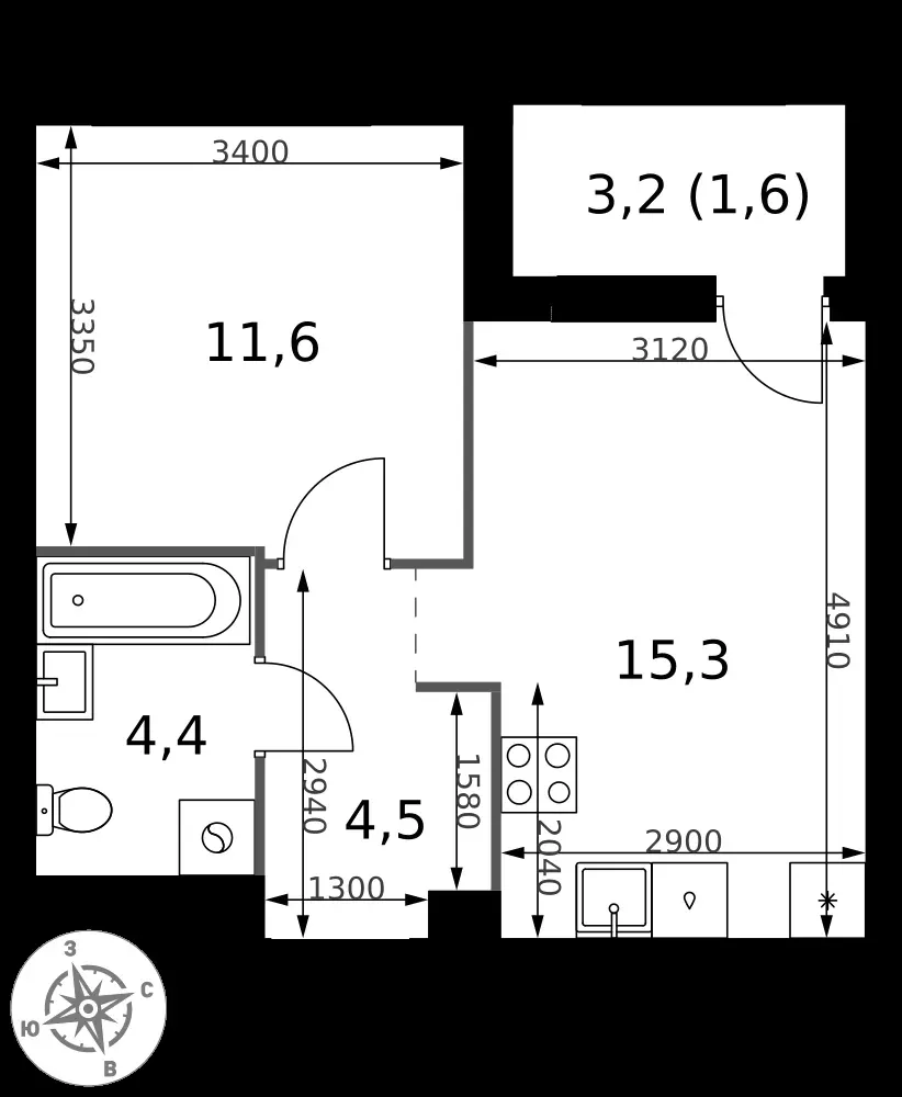 1-комнатная, 37,4 м² — 8 322 098 ₽