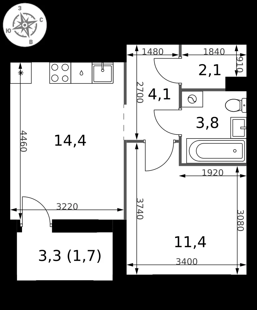 1-комнатная, 37,5 м² — 8 728 650 ₽
