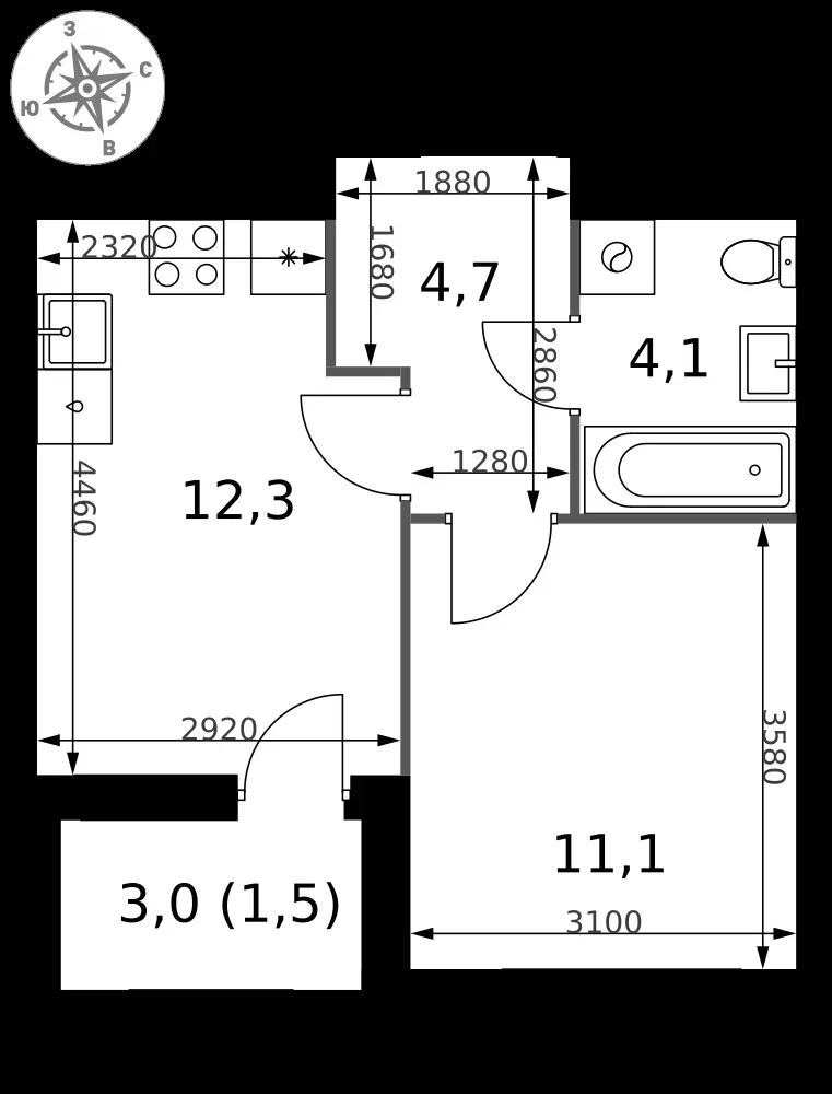 1-комнатная, 33,7 м² — 8 142 358 ₽