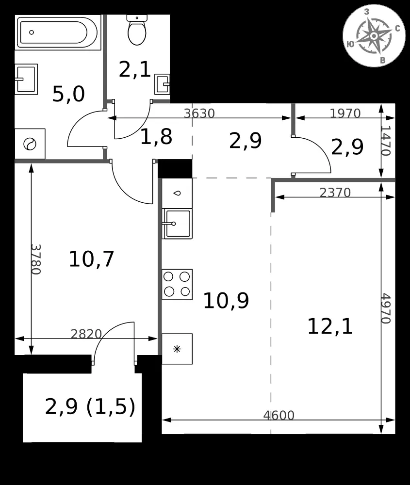 2-комнатная, 49,9 м² — 10 497 164 ₽