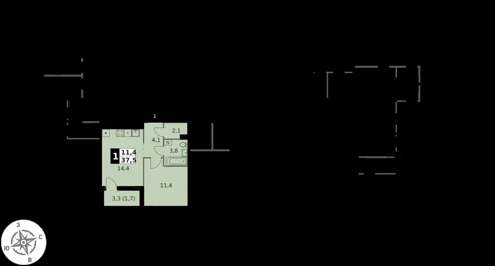 1-комнатная, 37,5 м² — 8 347 725 ₽