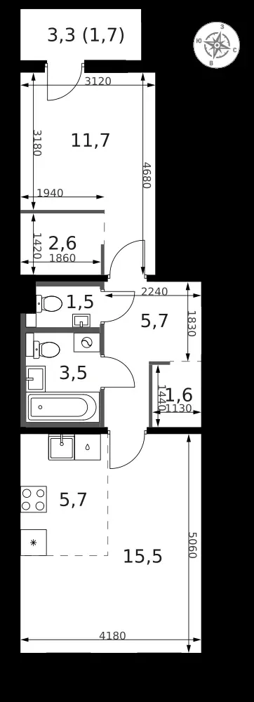 2-комнатная, 50,3 м² — 18 215 743 ₽