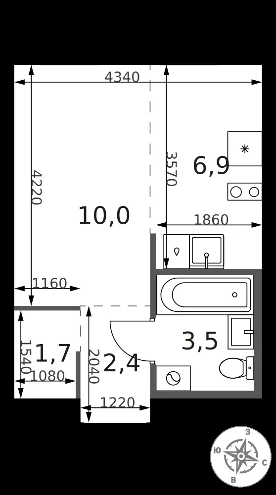 Студия, 25,2 м² — 12 035 898 ₽
