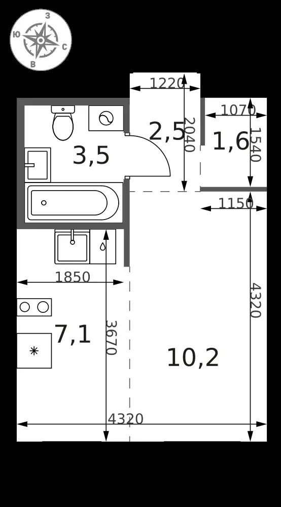 Студия, 25,5 м² — 11 997 113 ₽
