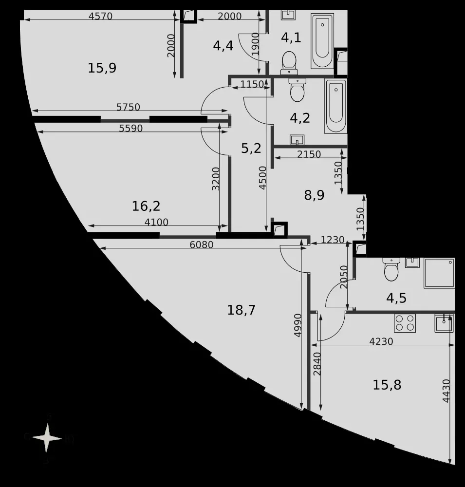 3-комнатная, 97,3 м² — 65 393 384 ₽