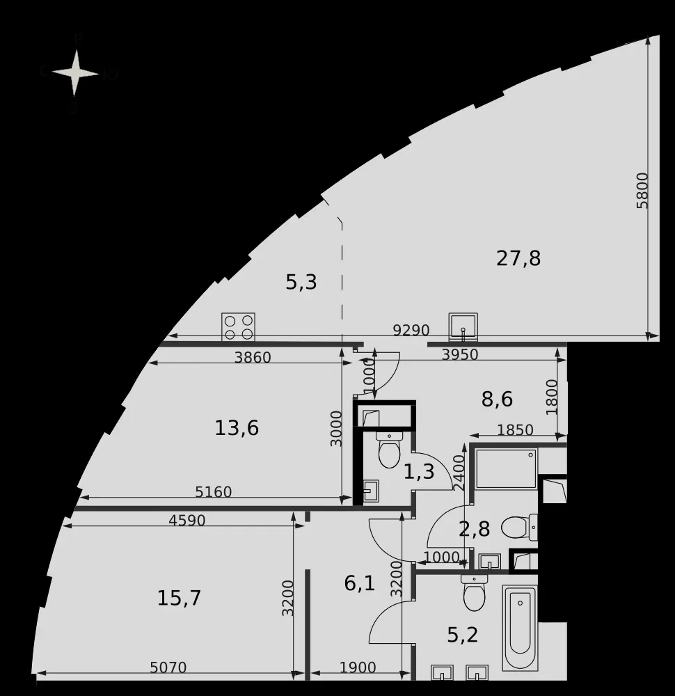 3-комнатная, 86,1 м² — 63 837 984 ₽