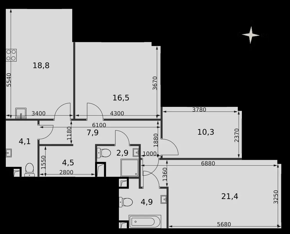 3-комнатная, 91,2 м² — 66 437 376 ₽