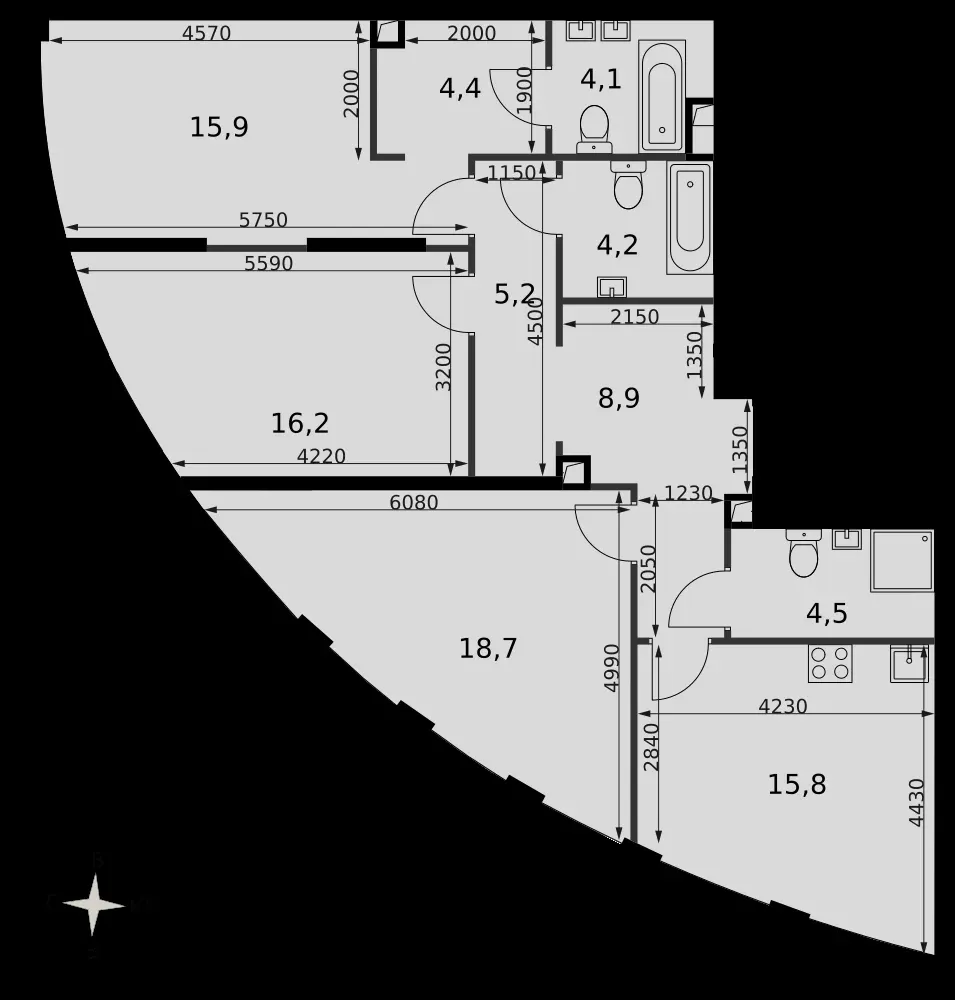 3-комнатная, 97,3 м² — 65 471 224 ₽